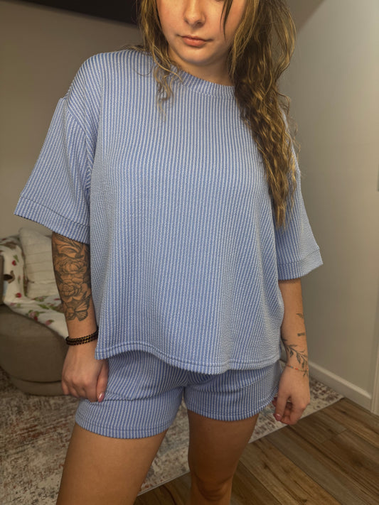 blue ribbed short set