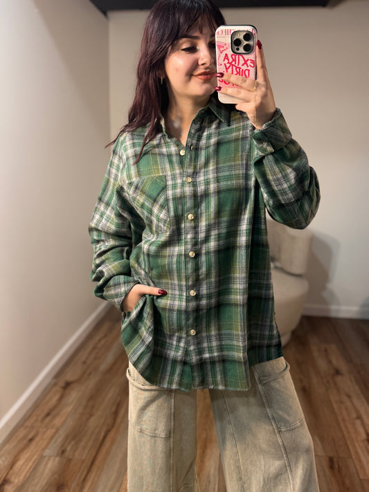 Aubrie Plaid Flannel Shirt, Green