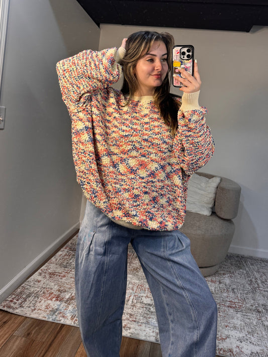 popcorn knit oatmeal oversized fall sweater