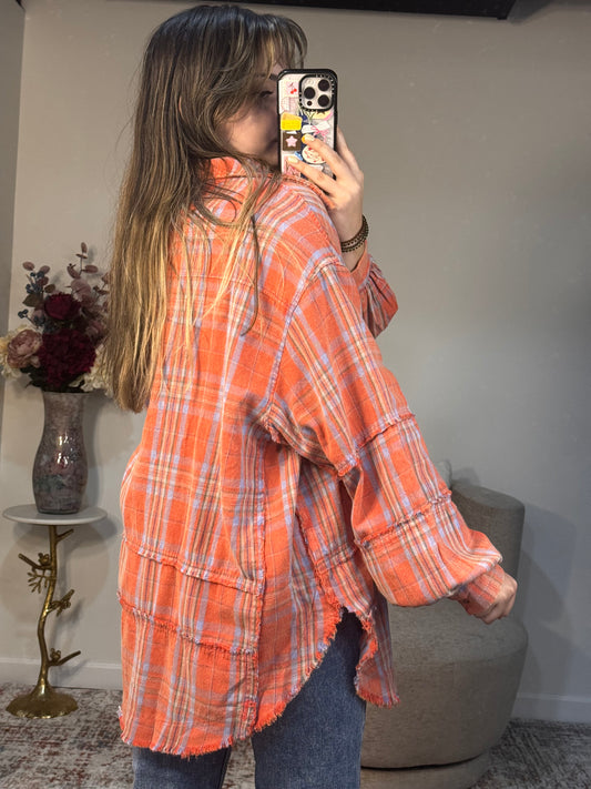 fall oversized orange flannel womens