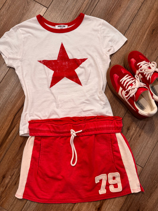 Star Graphic Cotton Baby Tee | Vintage Inspired Red Star T-Shirt
