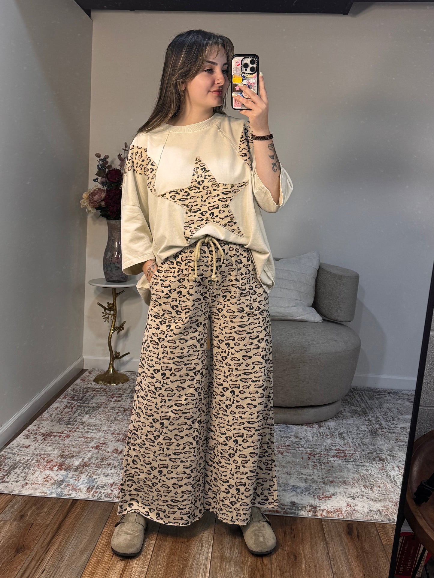 cheetah print terry knit set