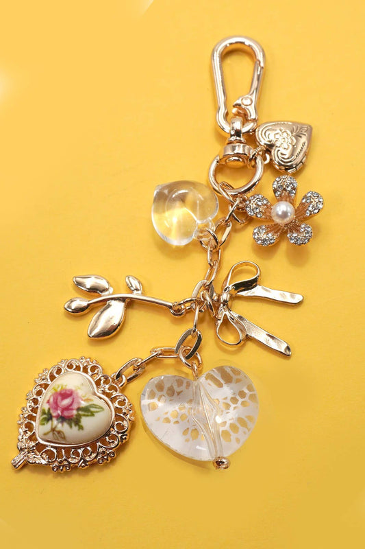 Porcelain Lace Hear Floral Bag Charm