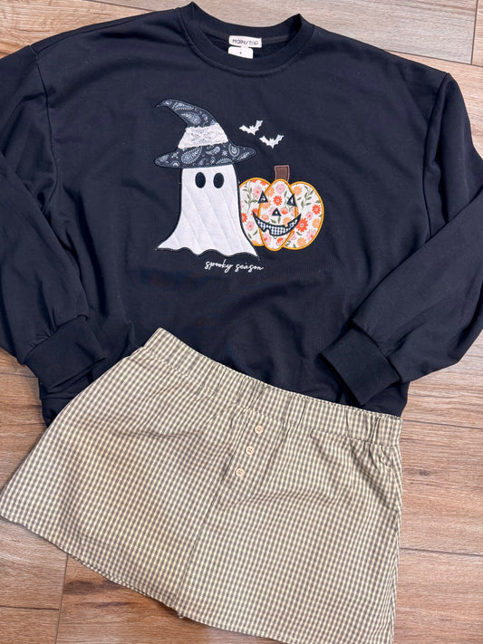 Spooky Season Patchwork Crewneck Sweatshirt