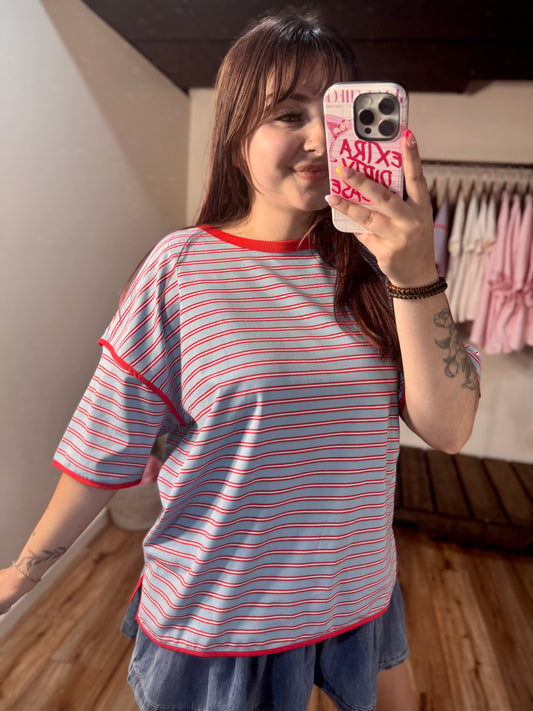 Clara Contrast Striped Tee | Casual Boxy Striped Top for Women
