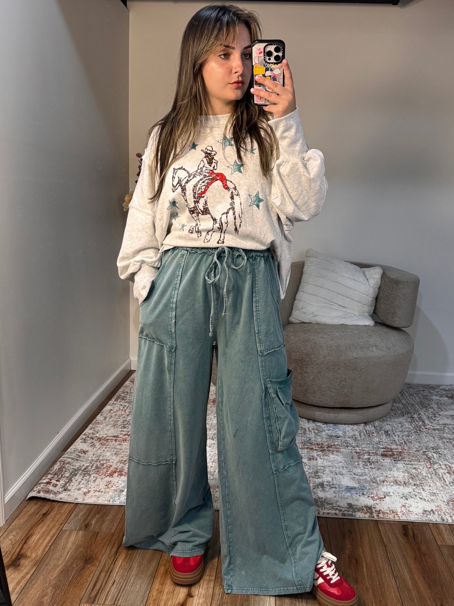 teal cargo sweatpants