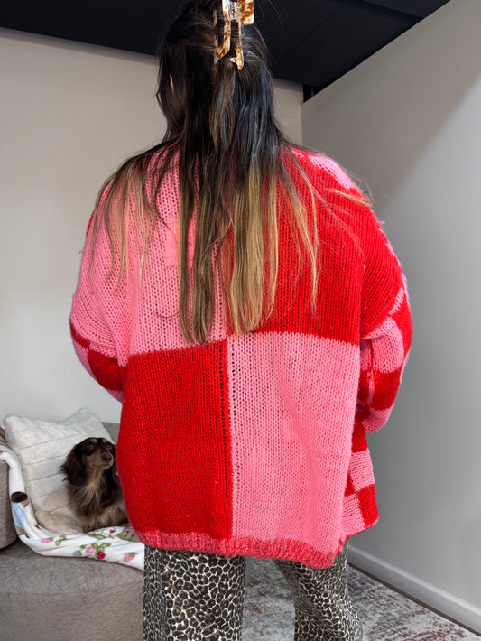 Myla Checkered Print Oversized Cardigan