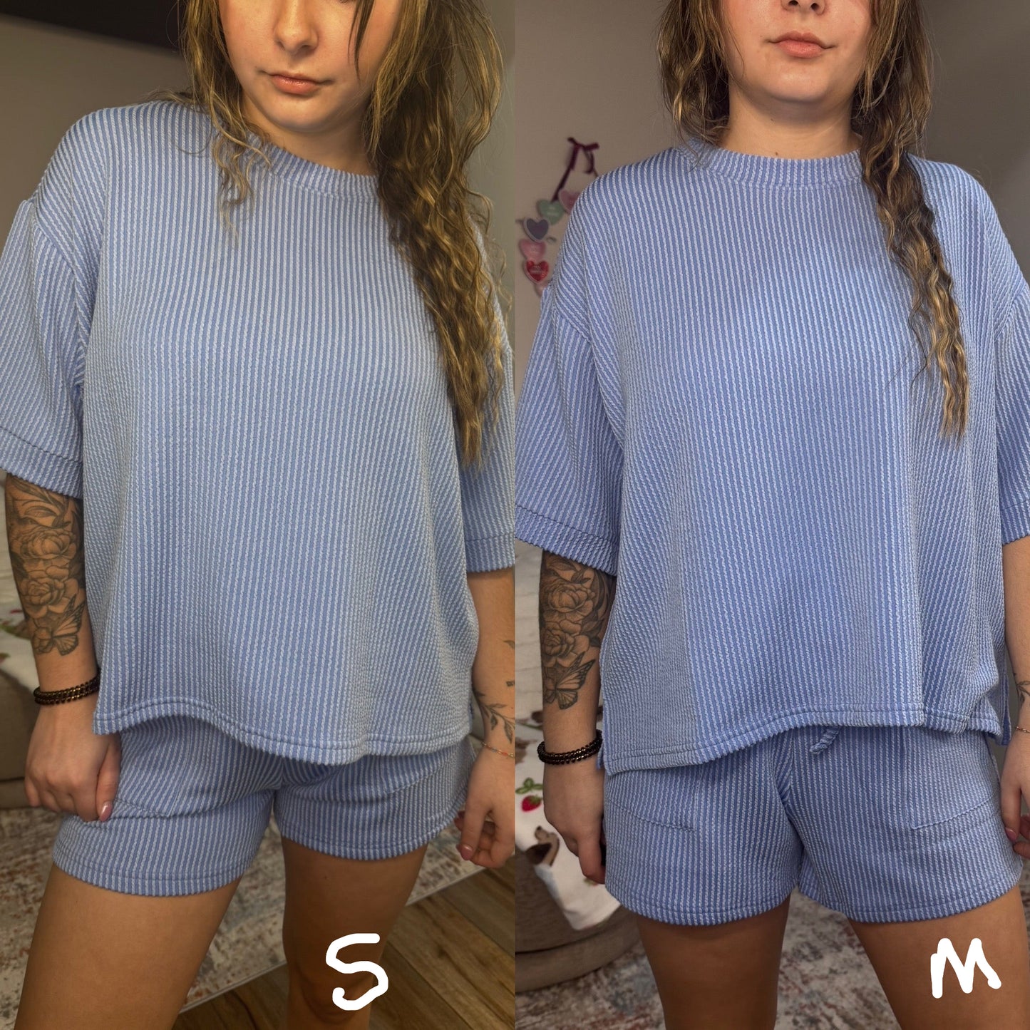 blue ribbed short set