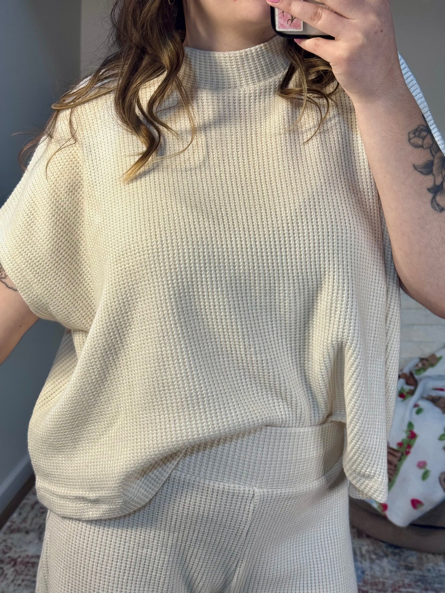 Matching Knit Cream wide leg Lounge Set