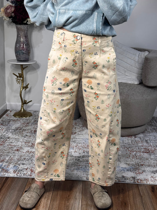 Avery Floral Twill Barrel Pants