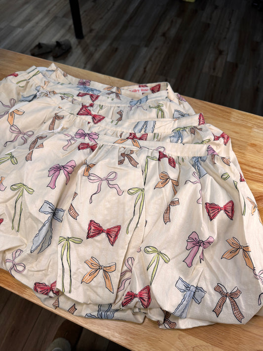 bow print coquette bubble skirt