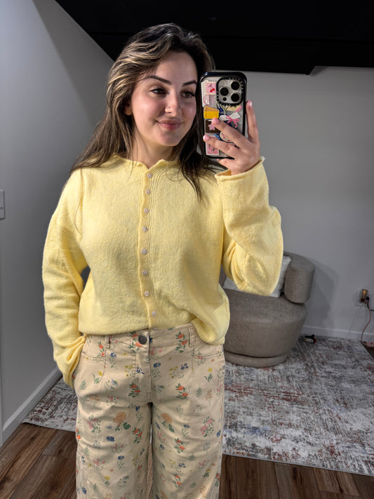 butter yellow soft classic cardigan women's fall fashion