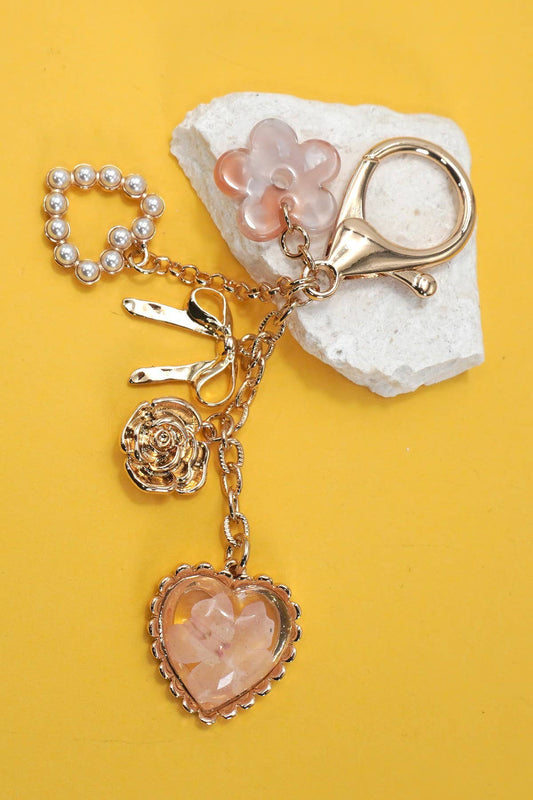 Pressed Floral Heart & Bow Bag Charm