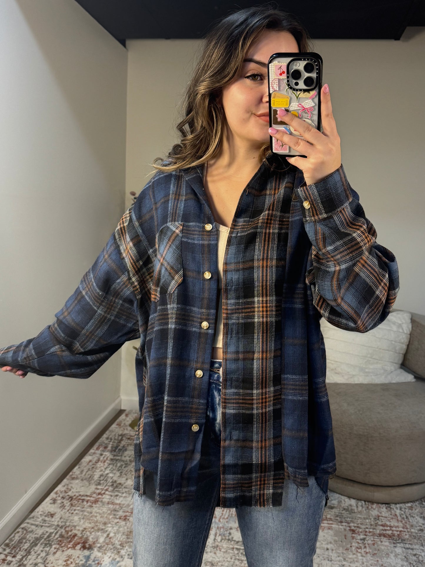 navy patchwork plaid flannel women's 