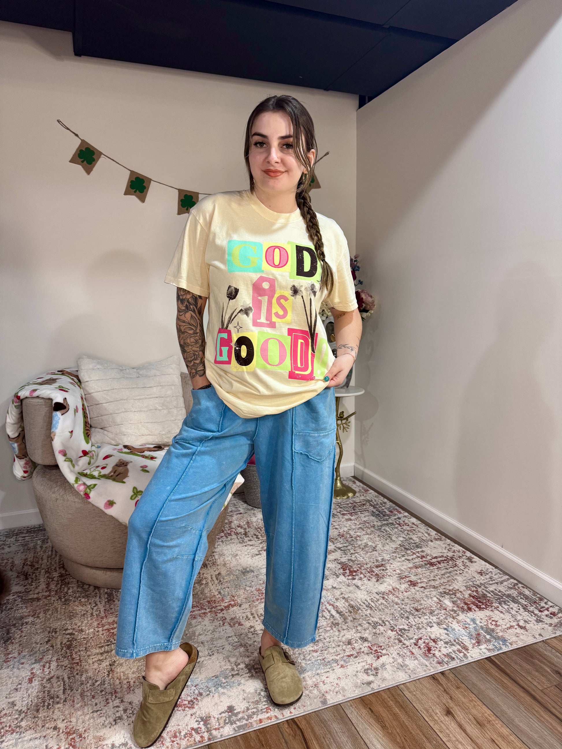 "god is good" magazine print tshirt colorful faith based spring graphic tshirt