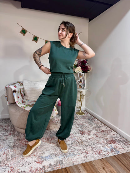 green sporty jumpsuit casual women's sleeveless jumpsuit 