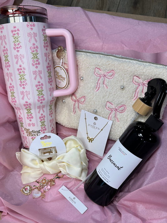 Coquette bow lover gift set, tumbler, baccarat room spray, bag charm