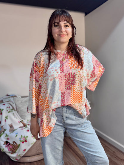 patchwork pattern easel cotton peplum top