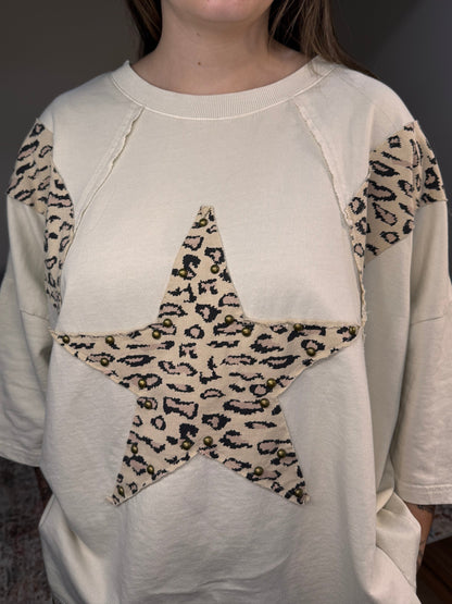 terry knit star cheetah studded top