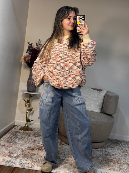 popcorn knit oatmeal oversized fall sweater