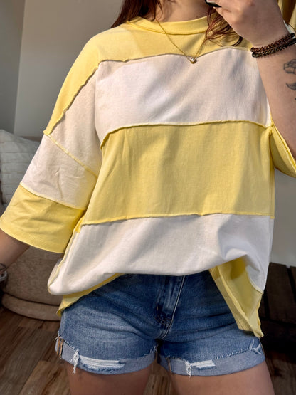 butter yellow and white striped slouchy boxy tee