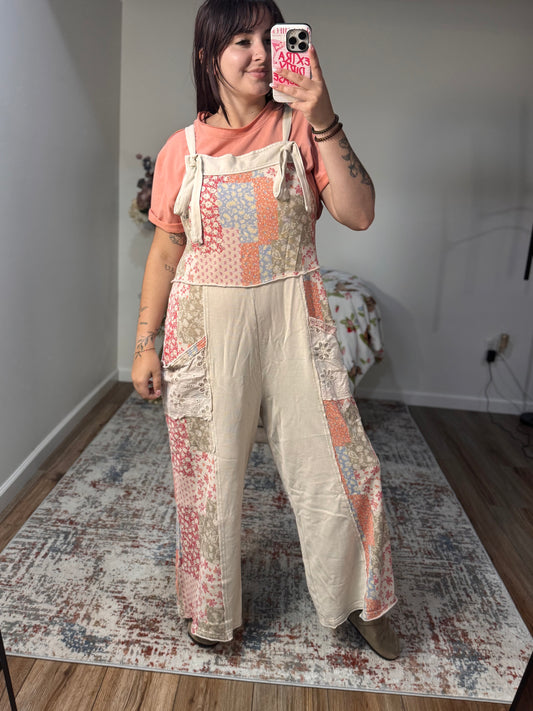 Magnolia Patchwork Print Washed Terry Jumpsuit