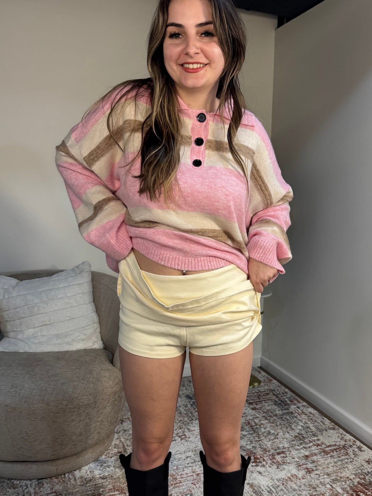 Gemma Stretch Twill Mini Skort in Cream