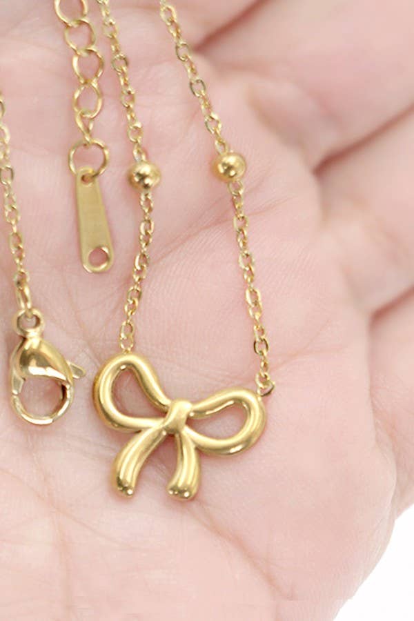 18K Stainless Steel Tarnish Free Bow Necklace