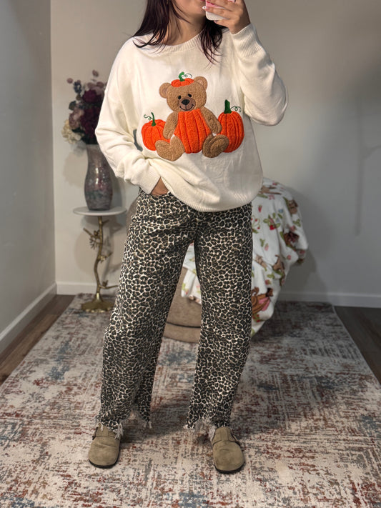 Pumpkin Teddy Bear Patchwork Sweater