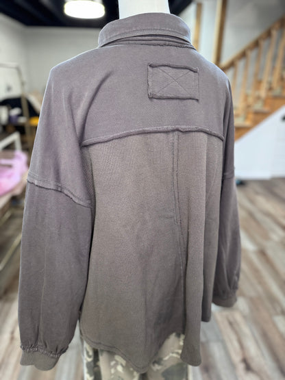 Judie Acid Wash Mixed Media Shacket