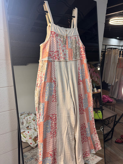 Magnolia Patchwork Print Washed Terry Jumpsuit