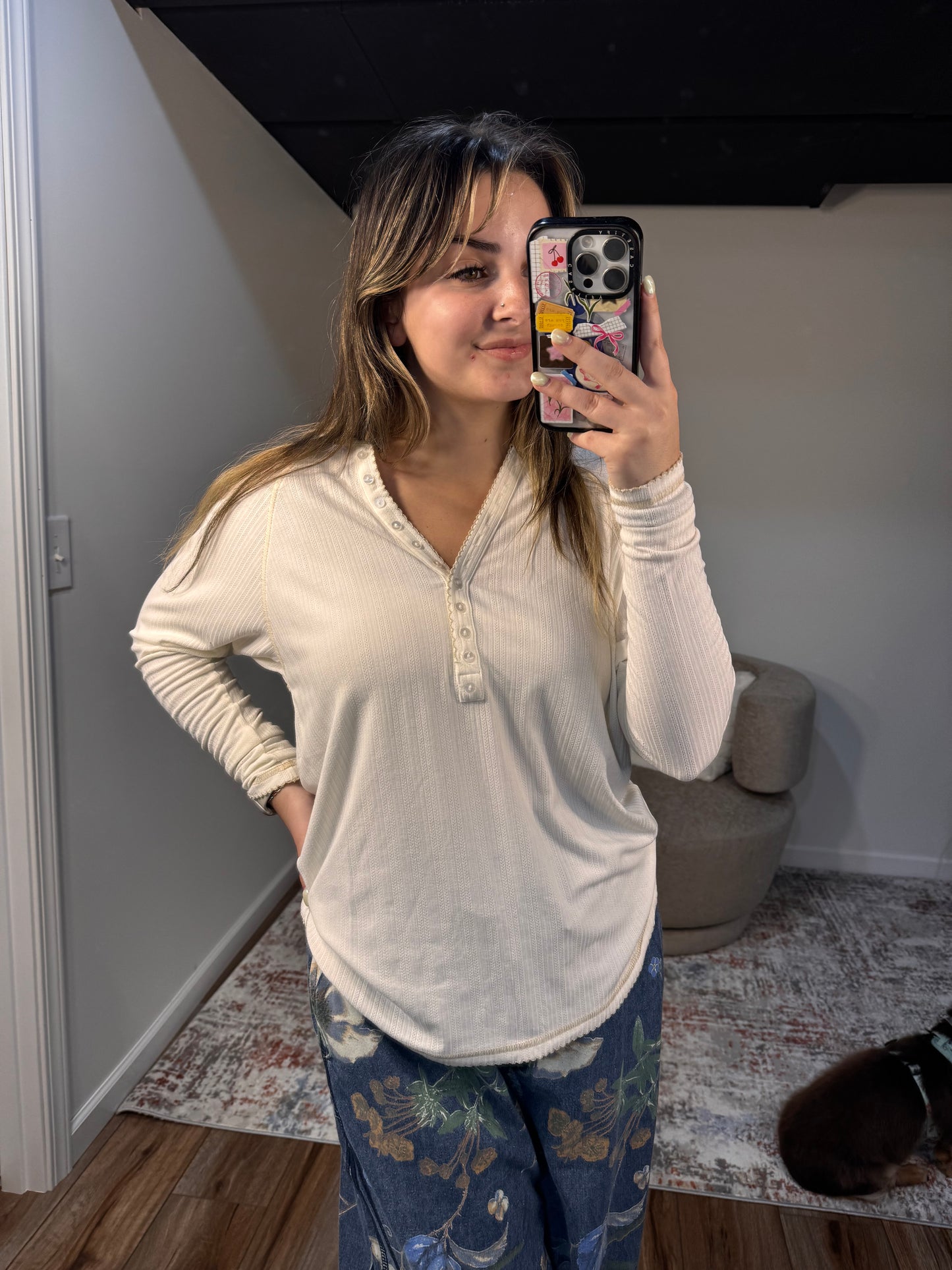 Viv Button Front Jersey Knit Henley Top