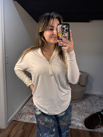 Viv Button Front Jersey Knit Henley Top