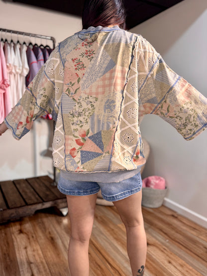 USA Patchwork Terry Pullover | Oversized Patriotic Graphic Sweatshirt