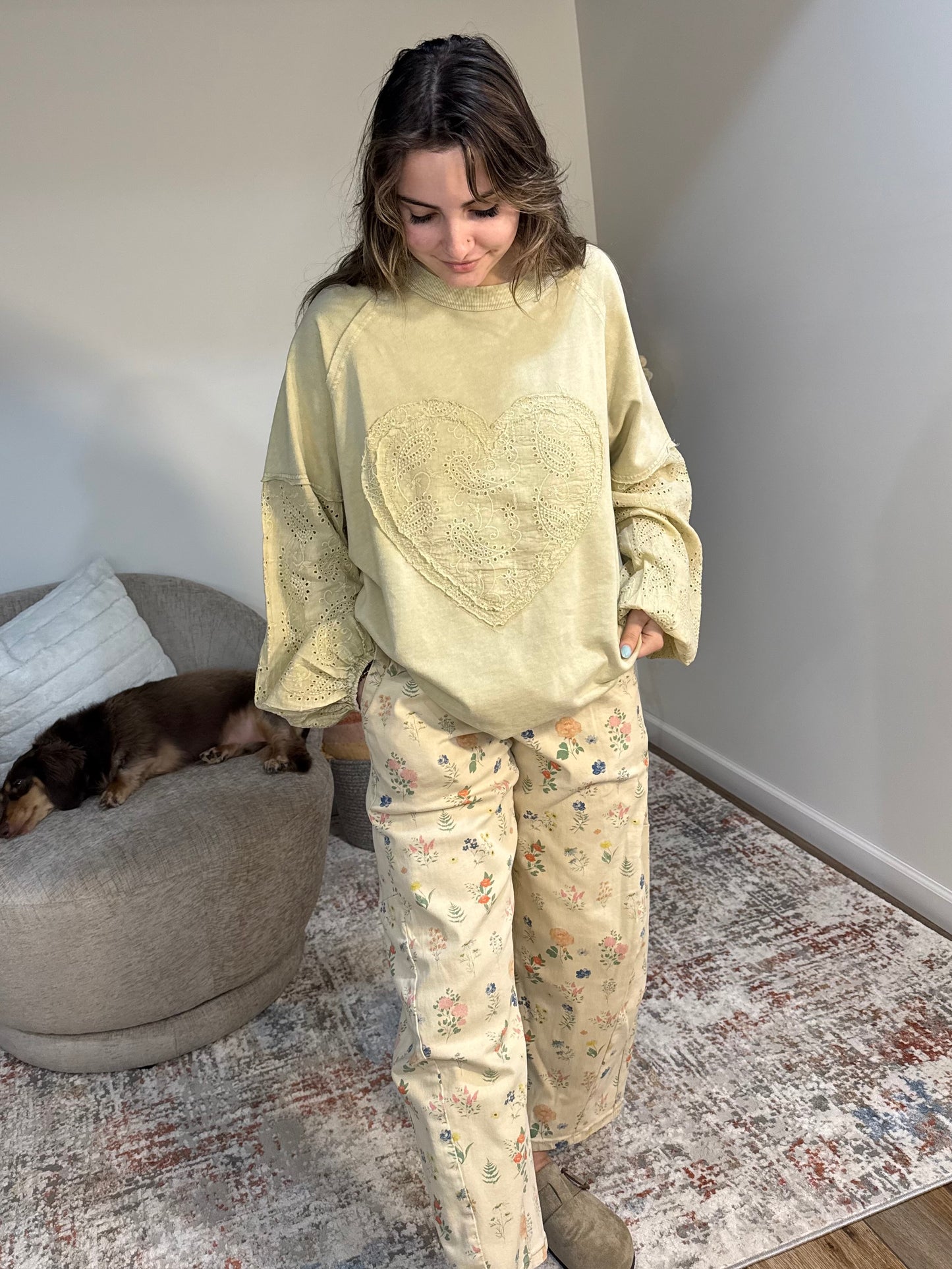 Lacie Eyelet Sleeve Heart Patch Top