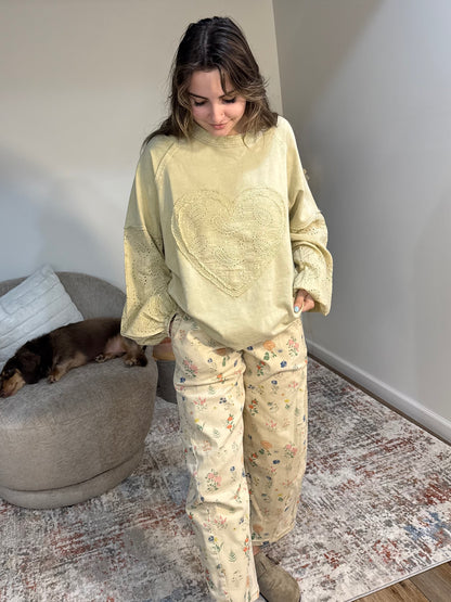 Lacie Eyelet Sleeve Heart Patch Top