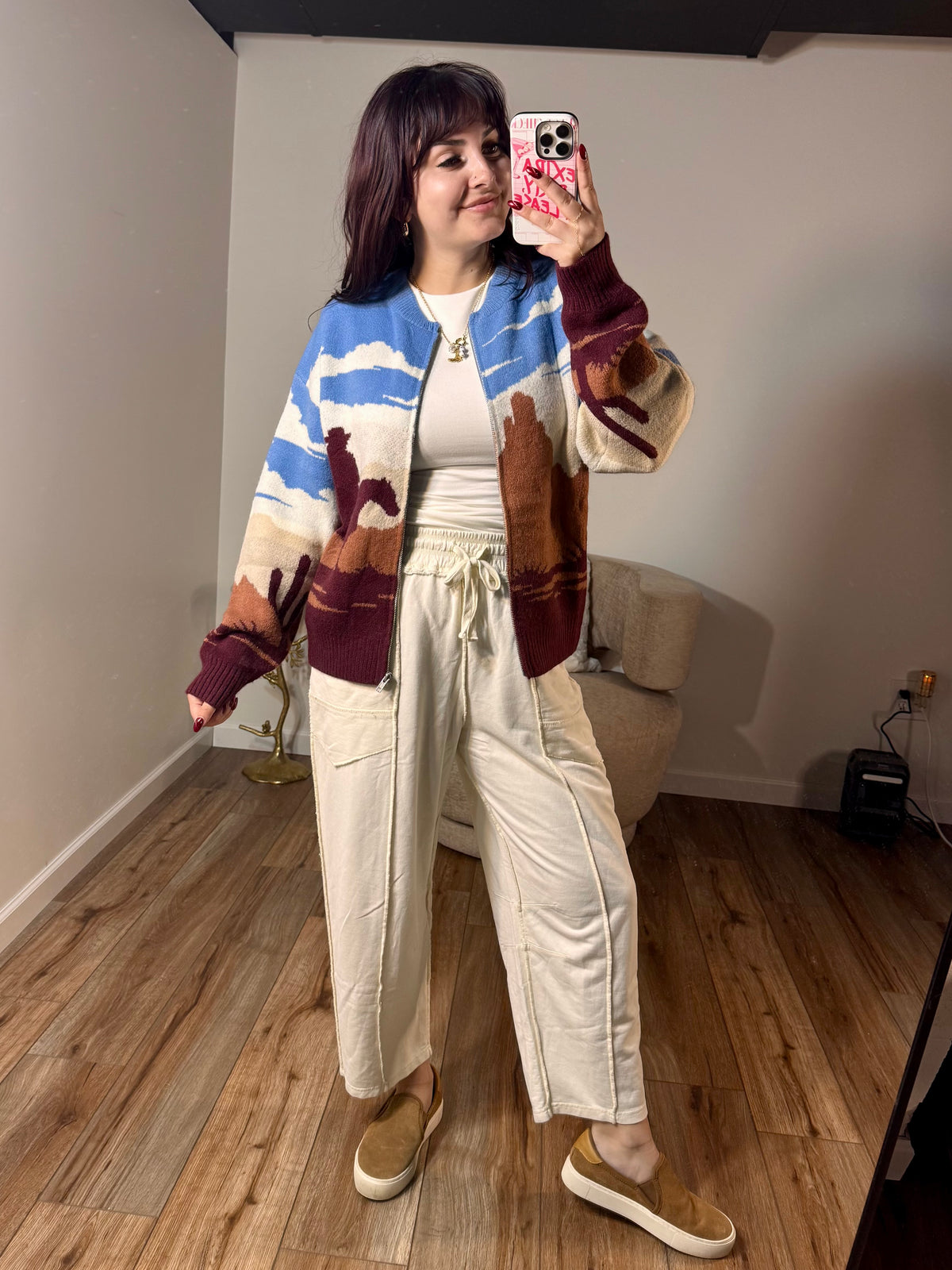 Sienna Desert Jacquard Bomber Sweater, Multi-Color