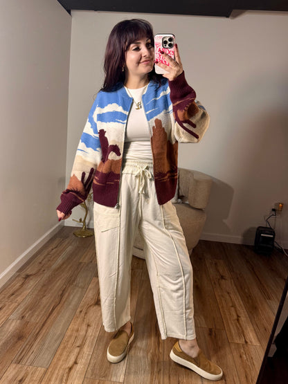 Sienna Desert Jacquard Bomber Sweater, Multi-Color