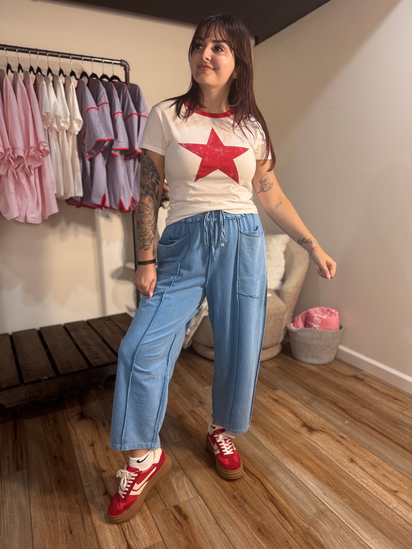 Star Graphic  Cotton Baby Tee | Vintage Inspired Red Star T-Shirt