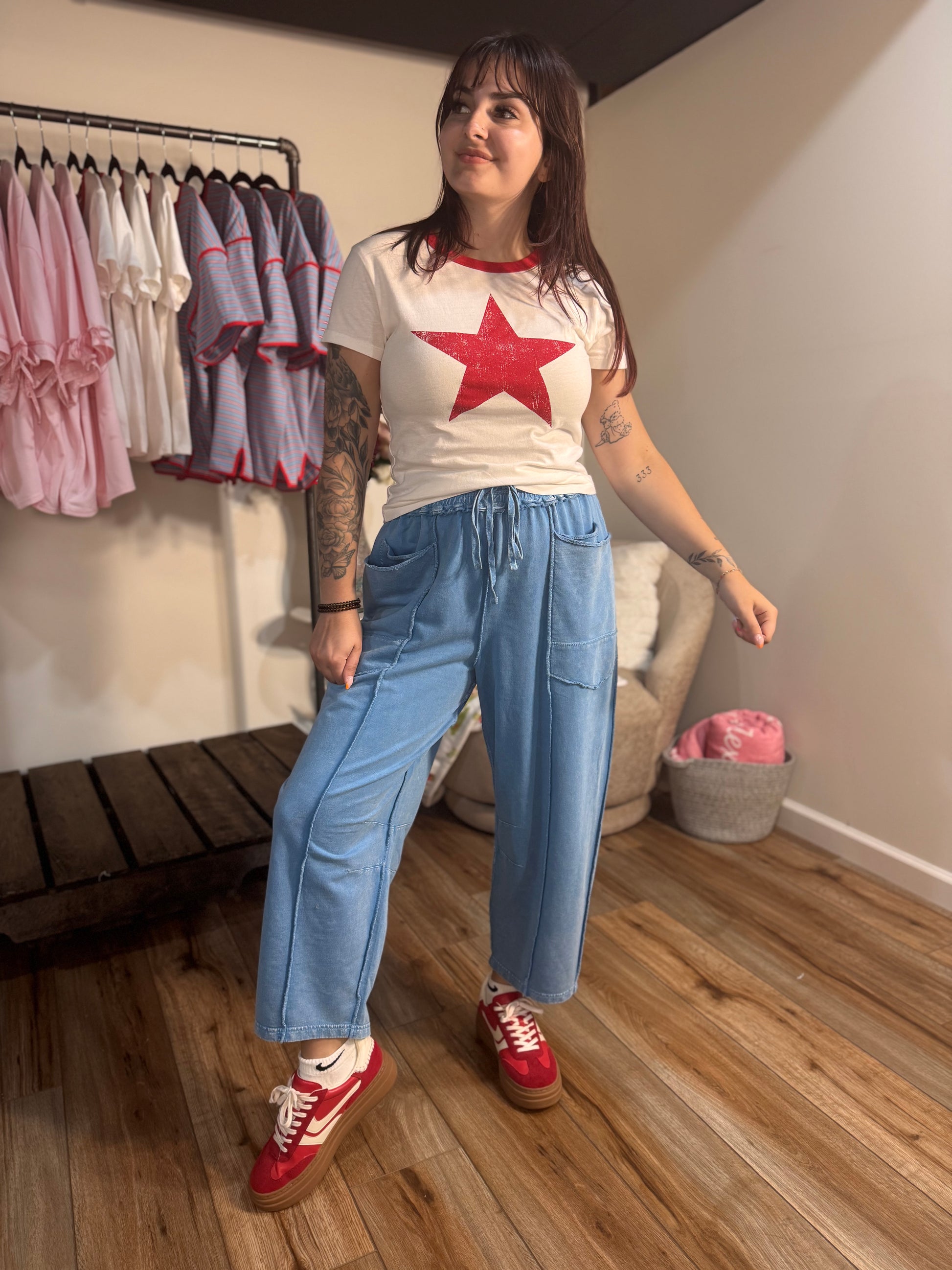 Star Graphic  Cotton Baby Tee | Vintage Inspired Red Star T-Shirt