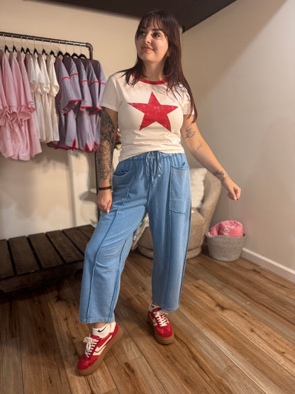 Star Graphic  Cotton Baby Tee | Vintage Inspired Red Star T-Shirt
