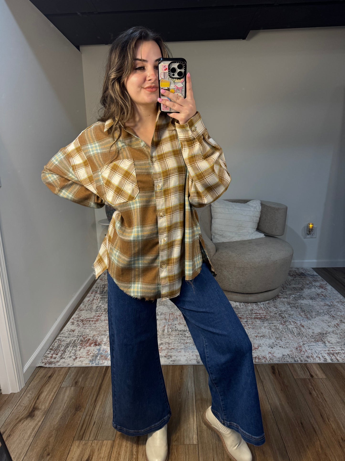 sage brown patchwork flannel shirt 