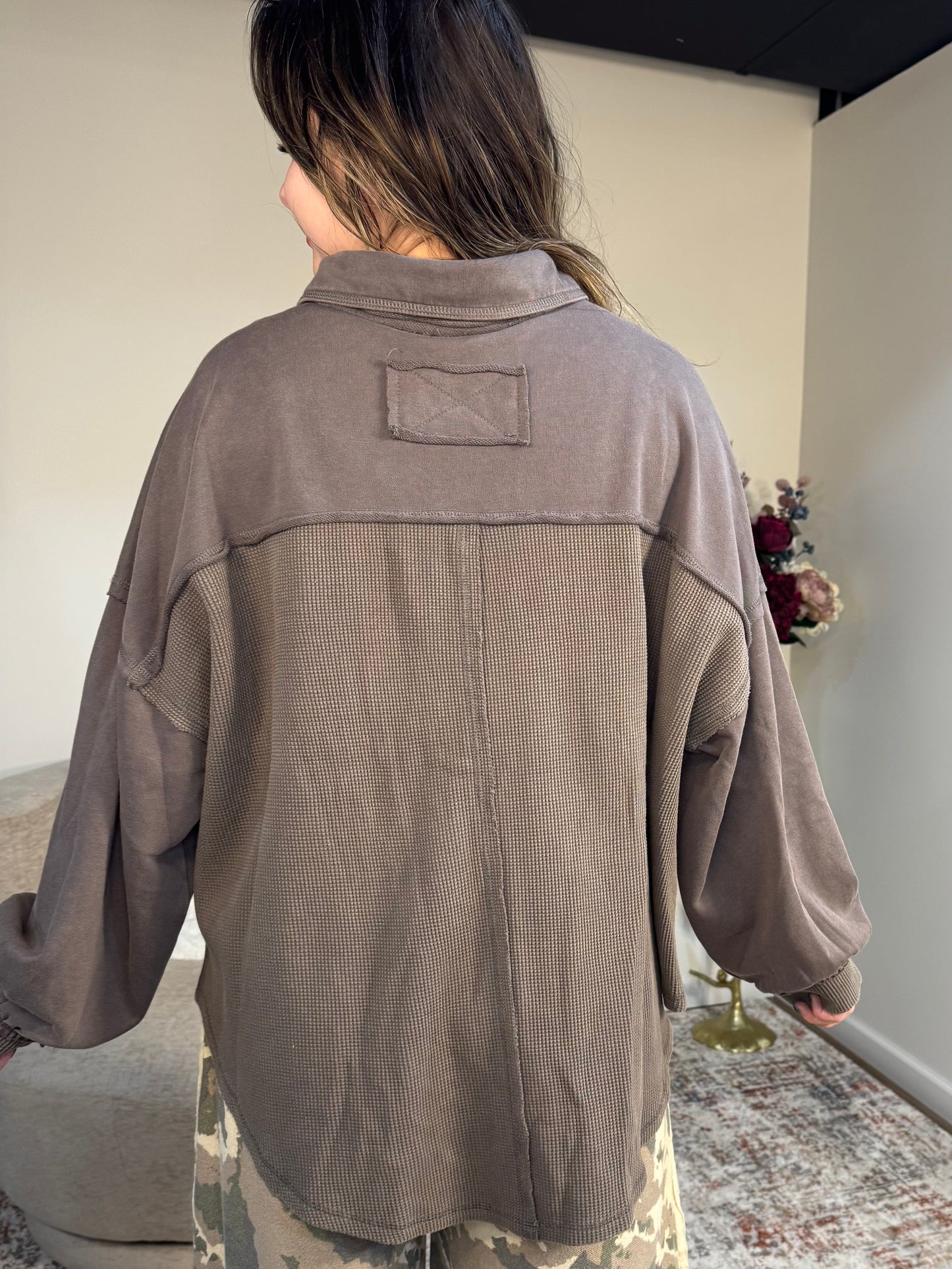 Judie Acid Wash Mixed Media Shacket