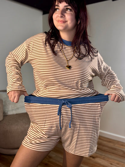 Karsyn Loose Fit Striped Dolman Sleeve Set, Beige