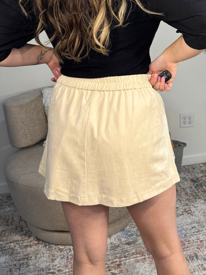 cream suede studded skort with pockets