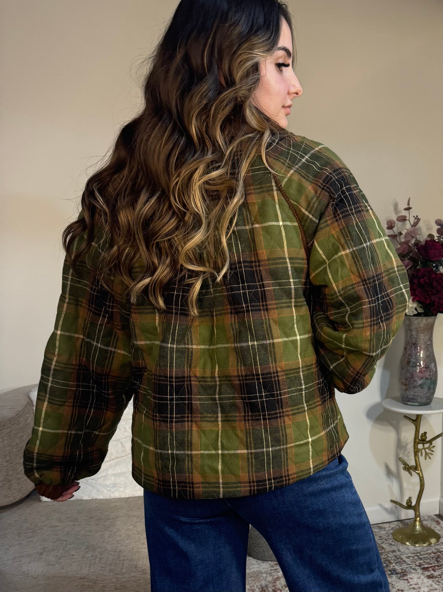 Blaise Plaid Quilted Jacket with Contrast Corduroy Detail