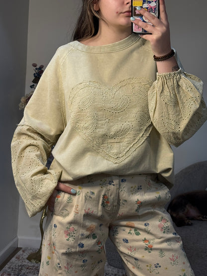 Lacie Eyelet Sleeve Heart Patch Top