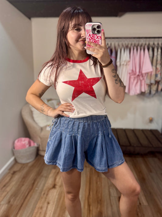 Star Graphic  Cotton Baby Tee | Vintage Inspired Red Star T-Shirt