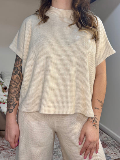 Matching Knit Cream wide leg Lounge Set 