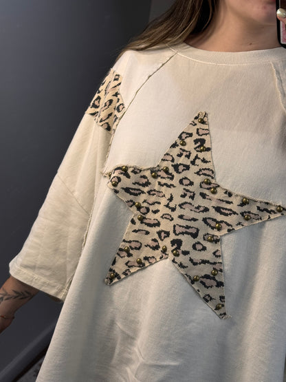 cheetah studded star print top